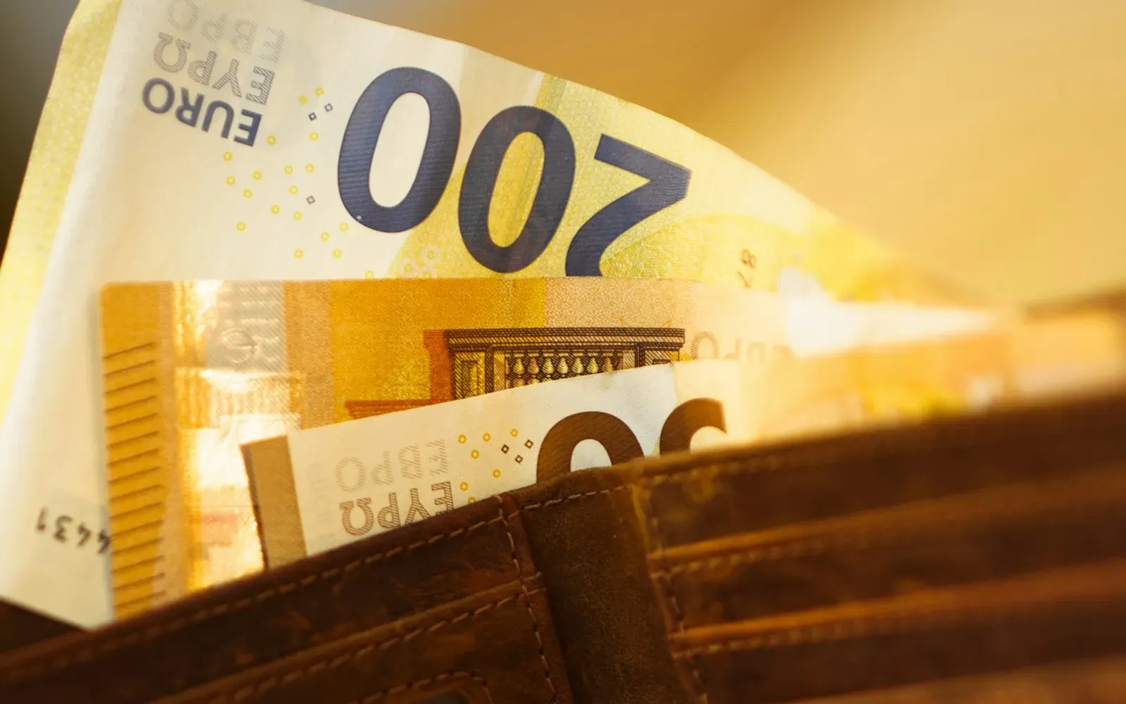 Geöffnete Geldbörse mit Euro-Scheinen in der Hand